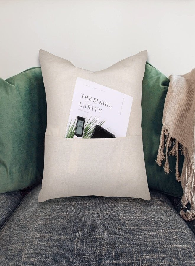 TopTie Sublimation Pocket Pillow Cases for Magazine Stuff Storage, 16 x 16 Inches Linen Blank Pillow Covers - Image 1